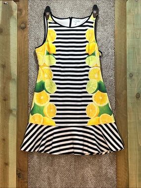 Elle Black & White Stripe Tank Dress with Yellow Lemon Print